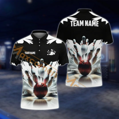 Custom Team Blue White Bowling Polo Shirts For Mens, Custom Bowling Shirts BA0024