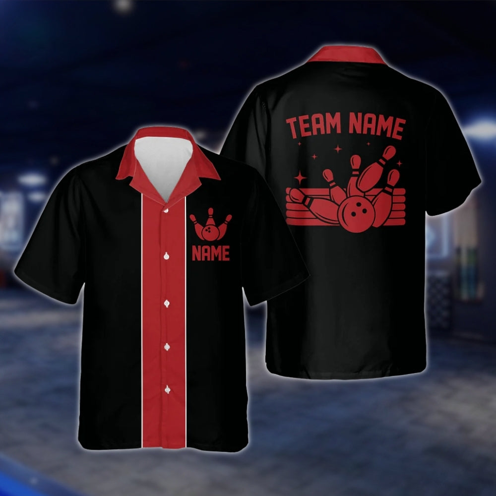 Custom Black And Red Vintage Bowling Hawaiian Shirt For Men Women, Custom Team Vintage Bowling Shirts BE0011