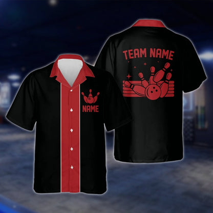 Custom Black And Red Vintage Bowling Hawaiian Shirt For Men Women, Custom Team Vintage Bowling Shirts BE0011