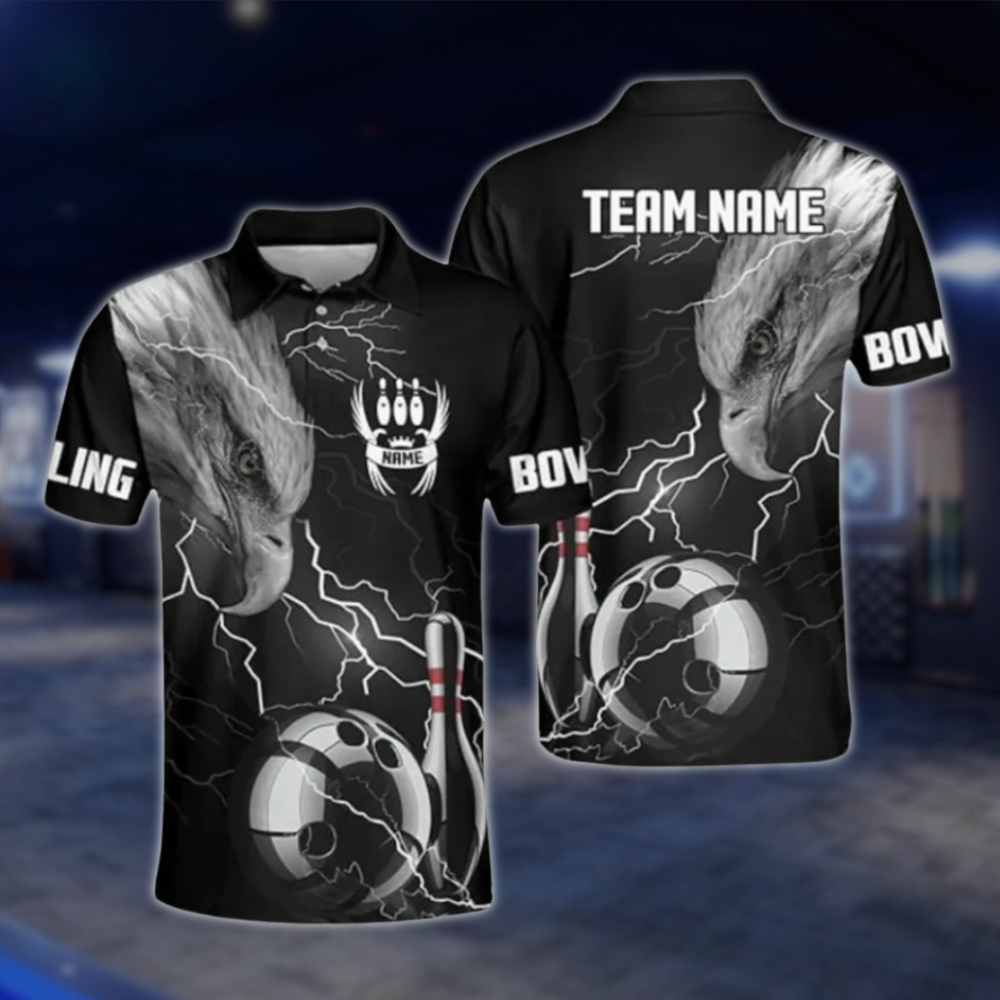 Custom Mens Eagle Bowling Polo Shirts Black, Custom Eagle Bowling Shirts For Team BZ0317