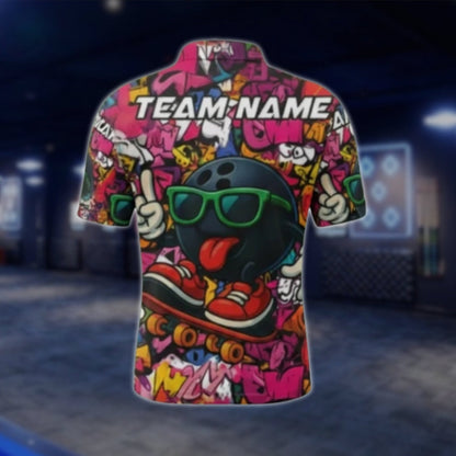 Custom Funny Ball Graffiti Bowling Mens Polo Shirt, Custom Team Graffiti Bowling Shirts BE0180