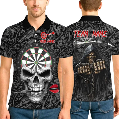 Game Over Skull Men Personalized Darts Button Polo