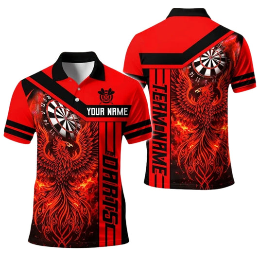 Phoenix Flame Red Black Personalized Darts Button Polo