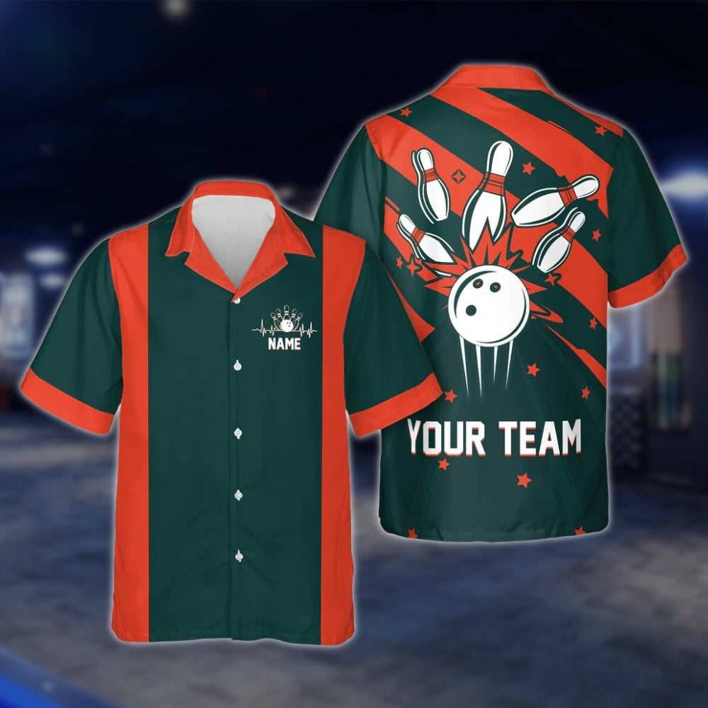 Custom Retro Red Blue Bowling Hawaiian Shirt For Men Women, Custom Team Retro Bowling Shirts BE0022