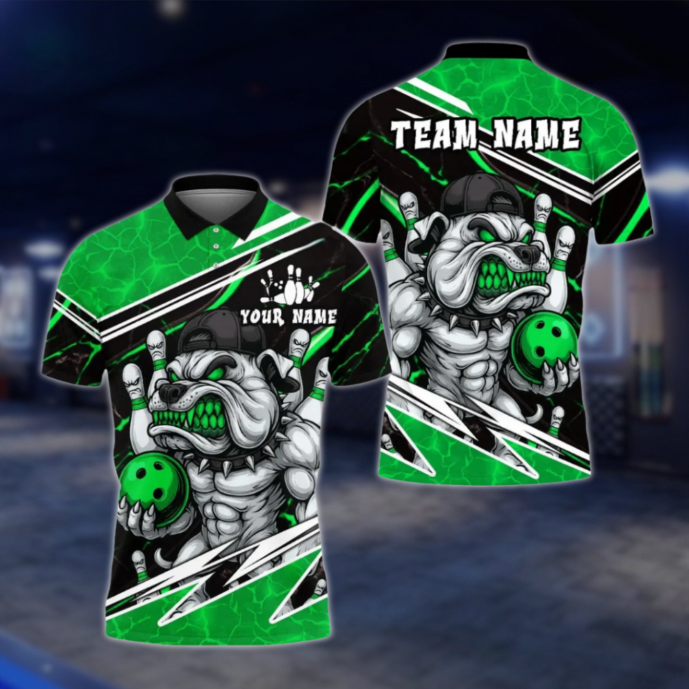 Personalized Angry Muscle Dog Bowling Mens Polo Shirt, Custom Dog Bowling Shirt Team BE0218