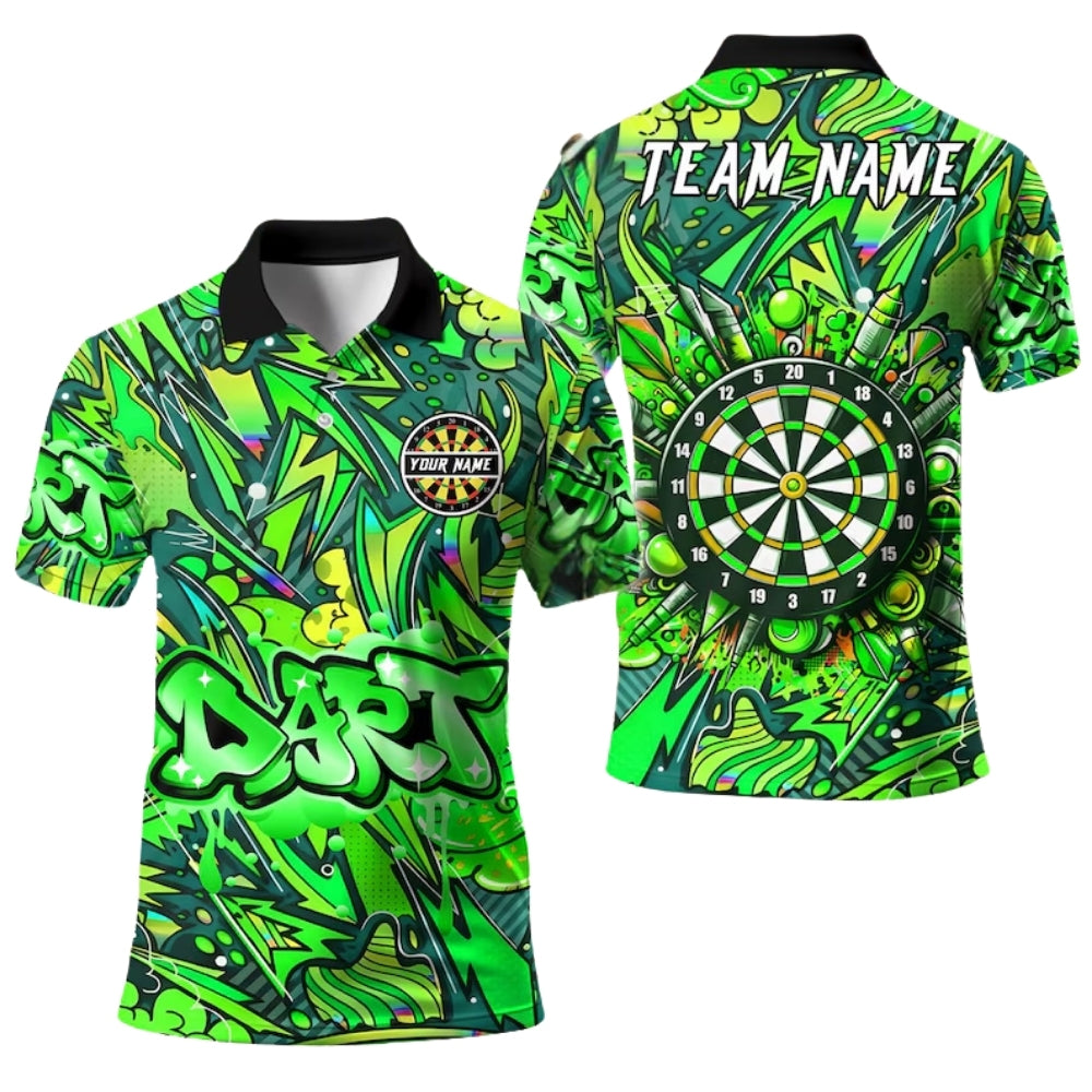 Blue Graffiti Team for Mens Personalized Darts Button Polo