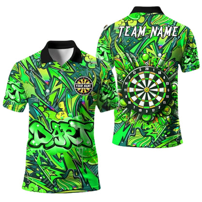 Blue Graffiti Team for Mens Personalized Darts Button Polo