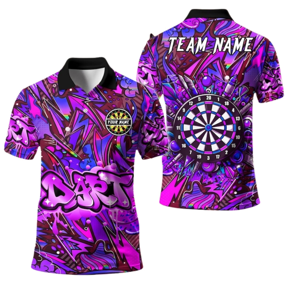 Blue Graffiti Team for Mens Personalized Darts Button Polo