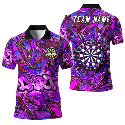 Blue Graffiti Team for Mens Personalized Darts Button Polo