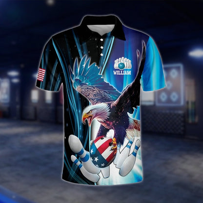 Eagle American Flag Custom Mens Bowling Polo Shirt, Custom Eagle Bowling Shirts For Team BZ0103