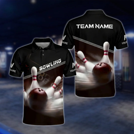 Custom Team Black Bowling Polo Shirt, Custom Bowling Shirts For Team BA0026