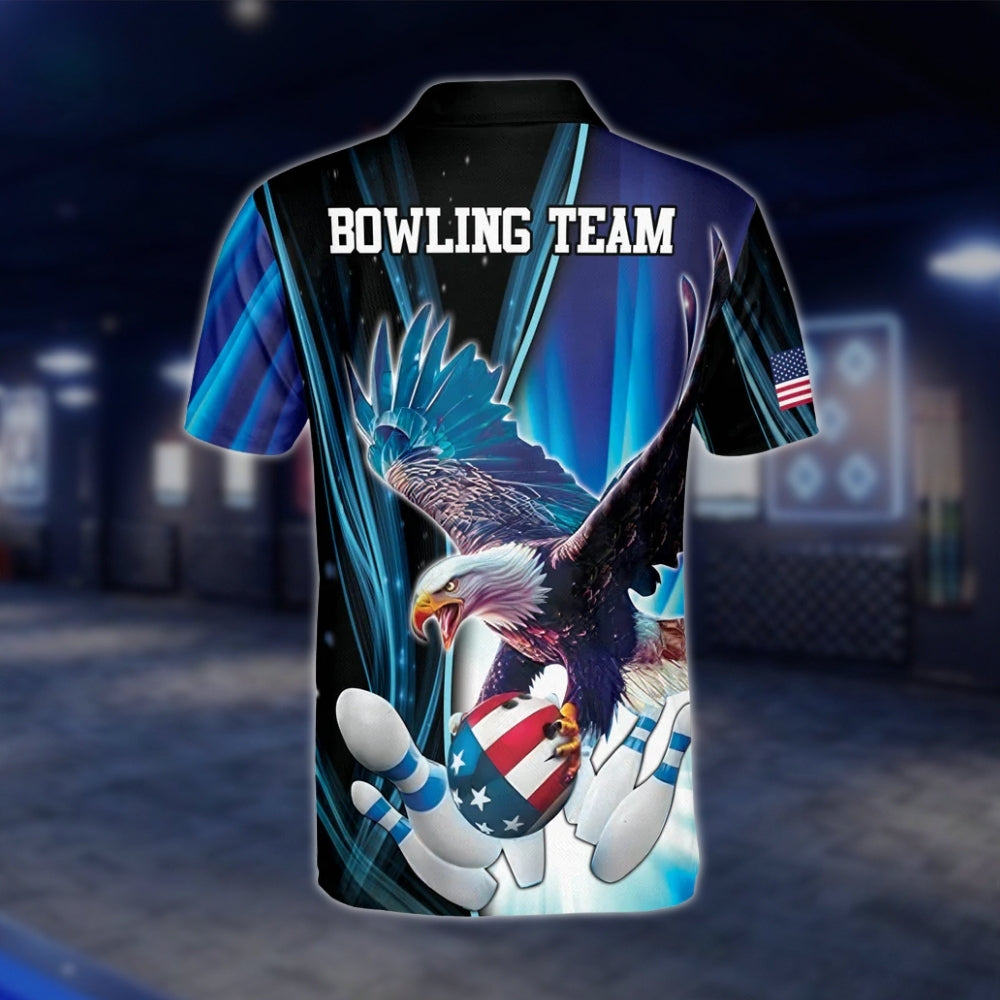 Eagle American Flag Custom Mens Bowling Polo Shirt, Custom Eagle Bowling Shirts For Team BZ0103