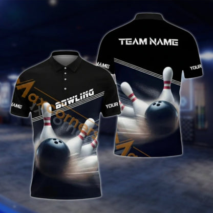 Custom Team Black Bowling Polo Shirt, Custom Bowling Shirts For Team BA0026
