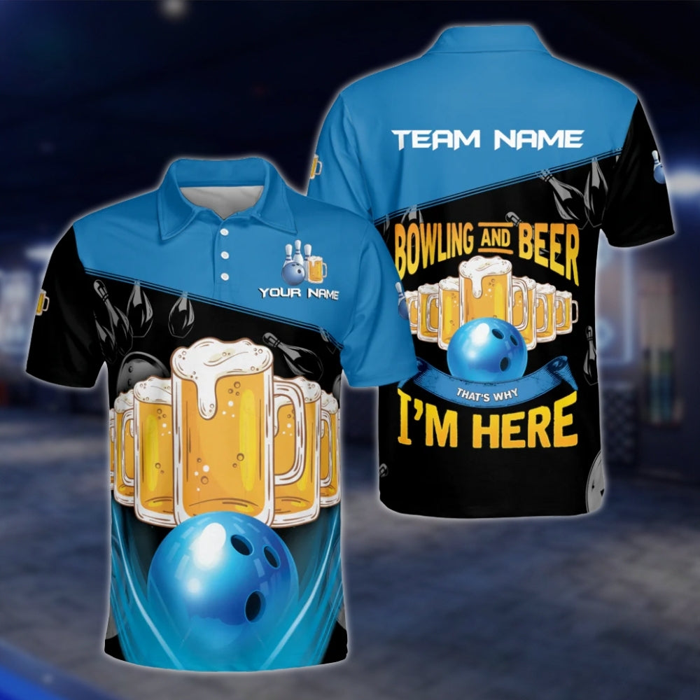 Bowling And Beer That's Why I'm Here Men's Custom Bowling Polo Shirt, Custom Beer Funny Bowling Team Shirts BM0338