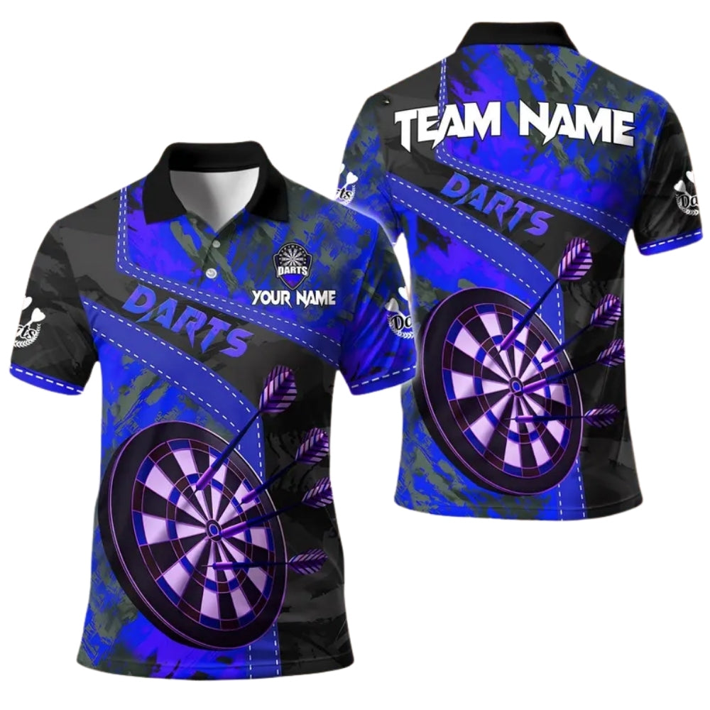 Team Red Black Grunge Abstract Men's Personalized Darts Button Polo