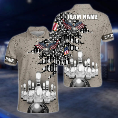Custom Eagle Brown Men's Bowling Polo Shirt, Custom Eagle Bowling Team Shirts BZ0101