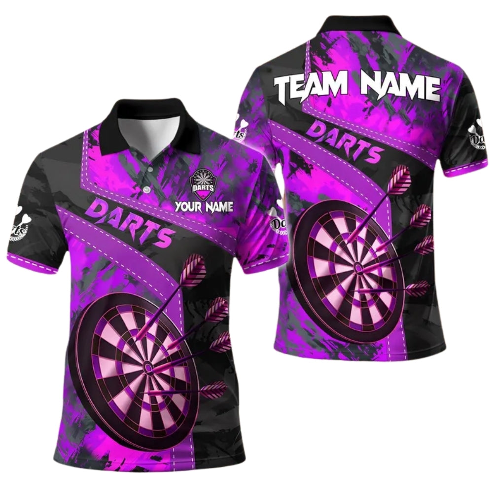 Team Red Black Grunge Abstract Men's Personalized Darts Button Polo