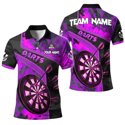 Team Red Black Grunge Abstract Men's Personalized Darts Button Polo
