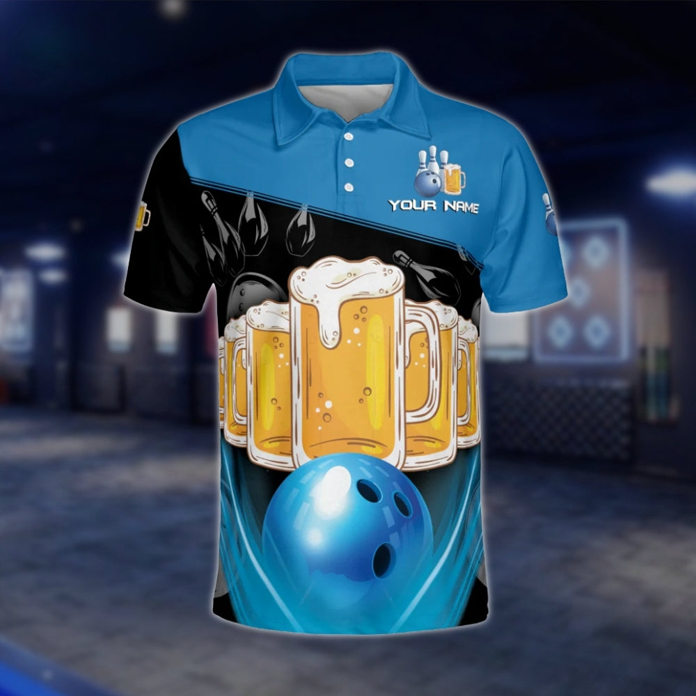 Bowling And Beer That's Why I'm Here Men's Custom Bowling Polo Shirt, Custom Beer Funny Bowling Team Shirts BM0338