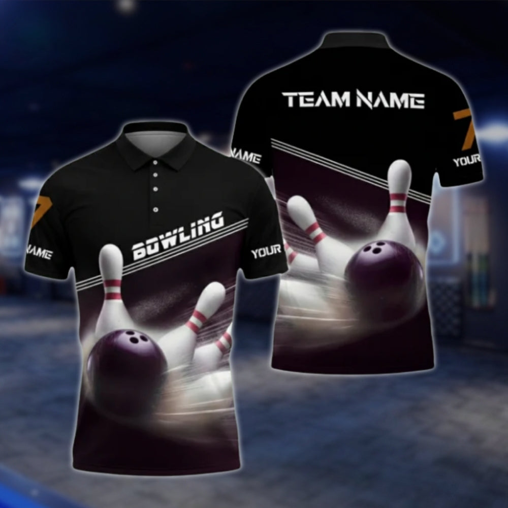 Custom Team Black Bowling Polo Shirt, Custom Bowling Shirts For Team BA0026