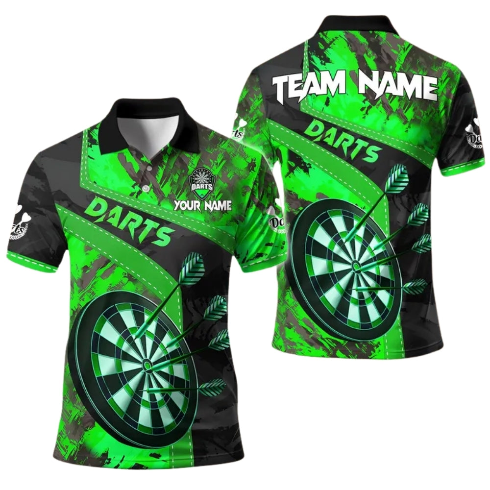 Team Red Black Grunge Abstract Men's Personalized Darts Button Polo