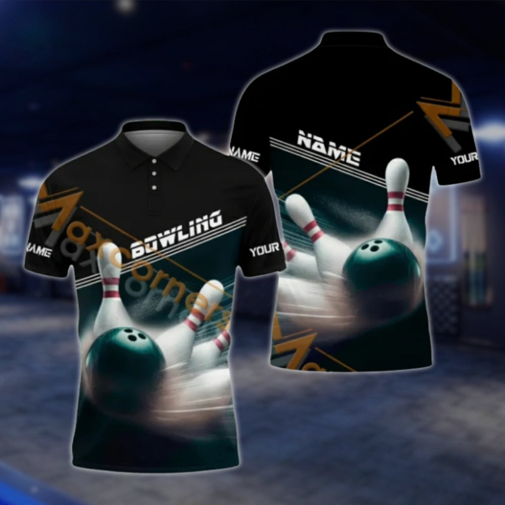 Custom Team Black Bowling Polo Shirt, Custom Bowling Shirts For Team BA0026