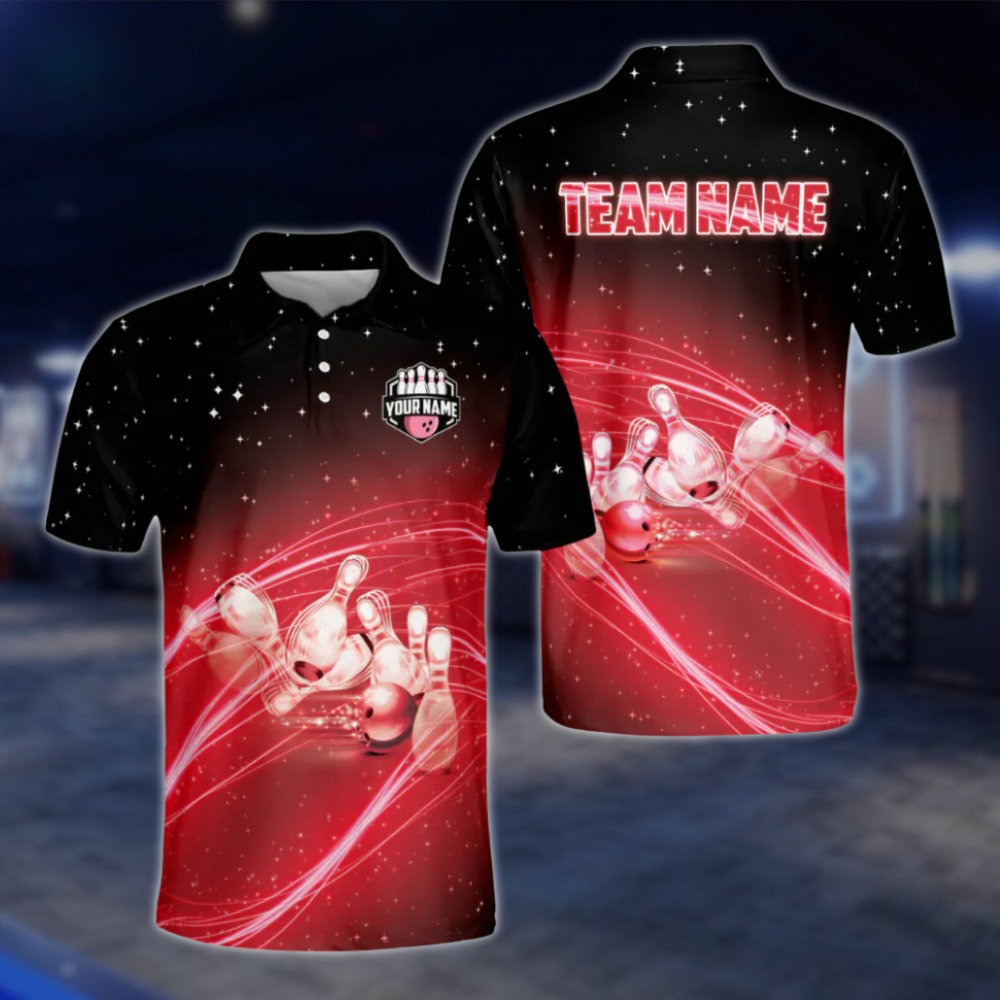 Custom Team Blue Lightning Bowling Polo Shirt For Men, Custom Bowling Team Shirts BZ0035
