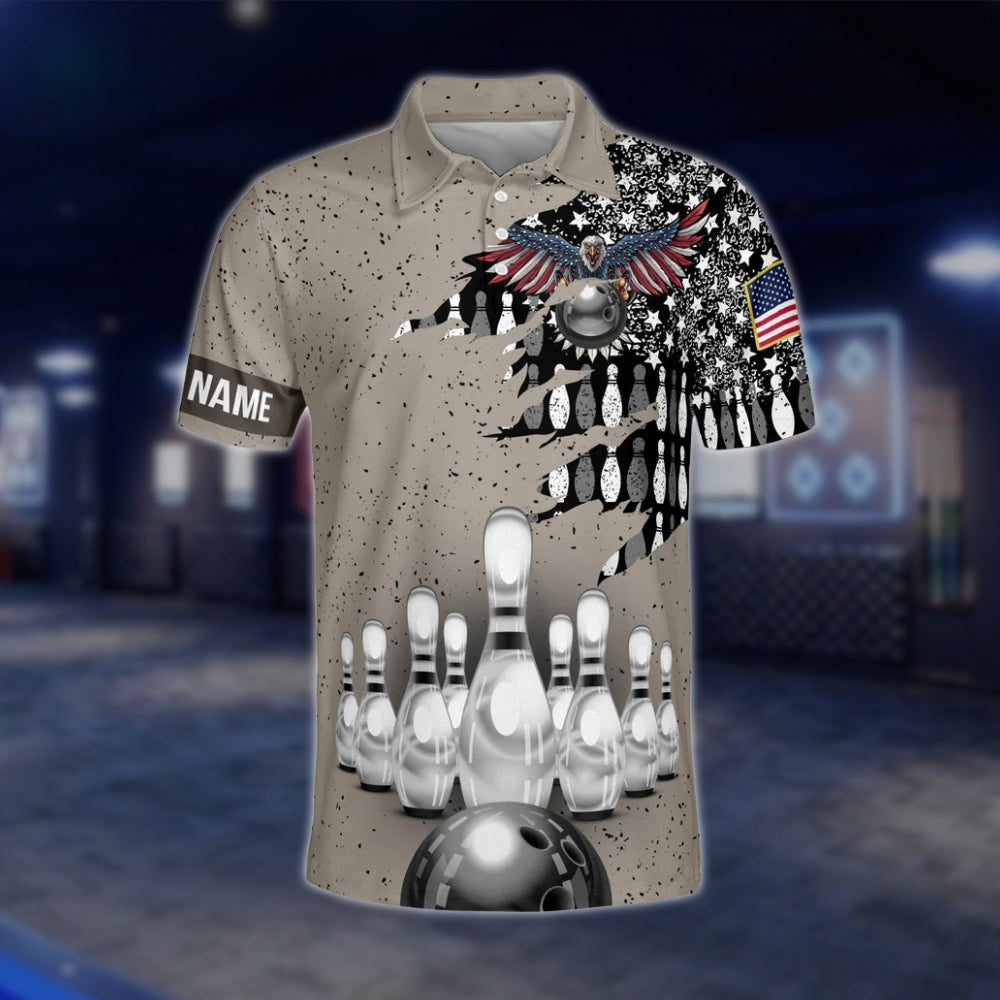 Custom Eagle Brown Men's Bowling Polo Shirt, Custom Eagle Bowling Team Shirts BZ0101