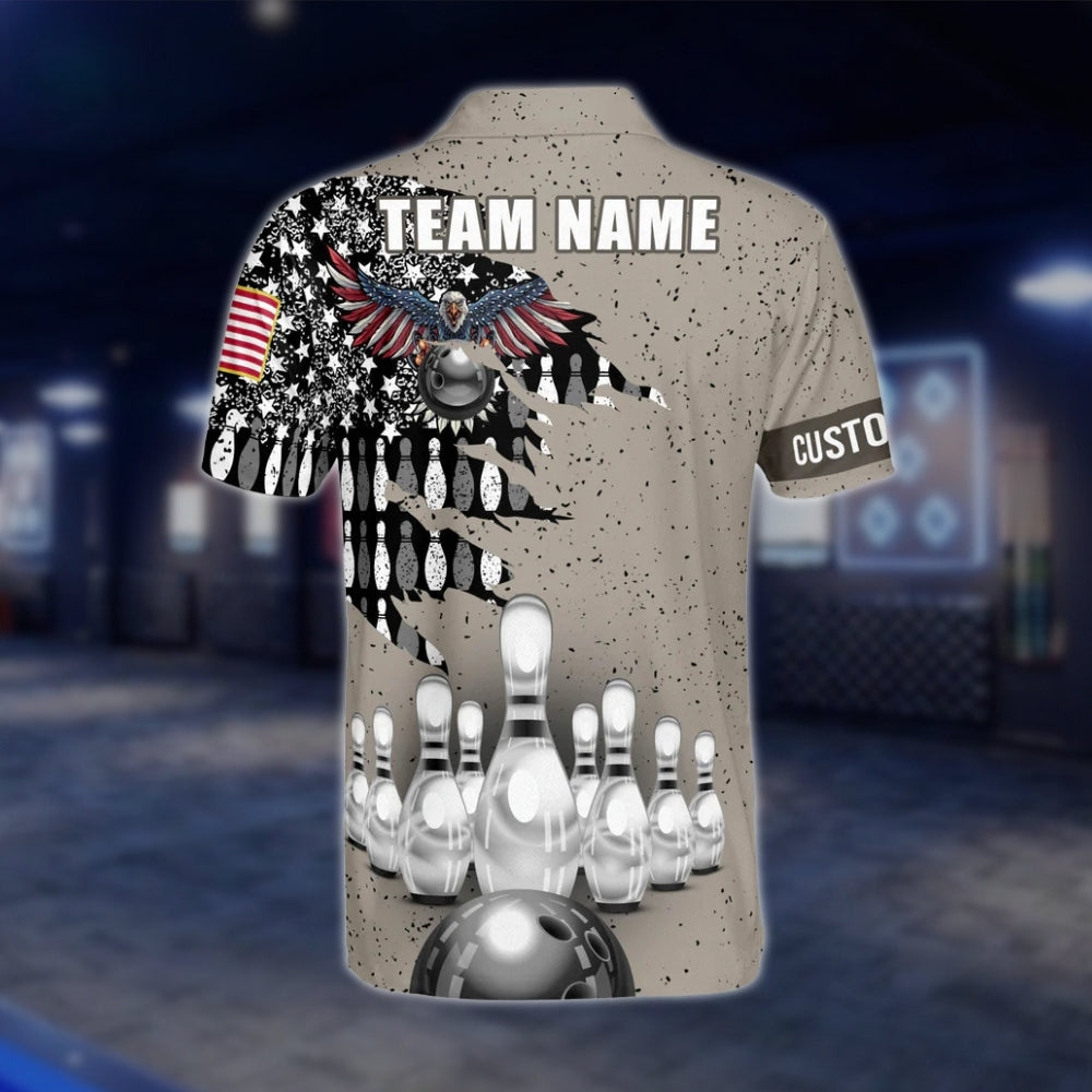 Custom Eagle Brown Men's Bowling Polo Shirt, Custom Eagle Bowling Team Shirts BZ0101