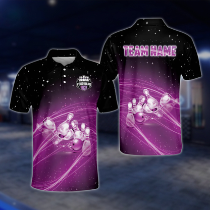 Custom Team Blue Lightning Bowling Polo Shirt For Men, Custom Bowling Team Shirts BZ0035