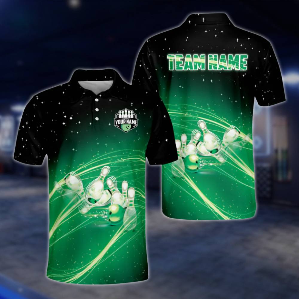 Custom Team Blue Lightning Bowling Polo Shirt For Men, Custom Bowling Team Shirts BZ0035
