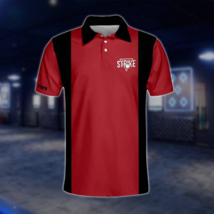Custom My Bowling Technique Men's Bowling Polo Shirt, Black And Red Custom Funny Bowling Polo Shirts BM0299