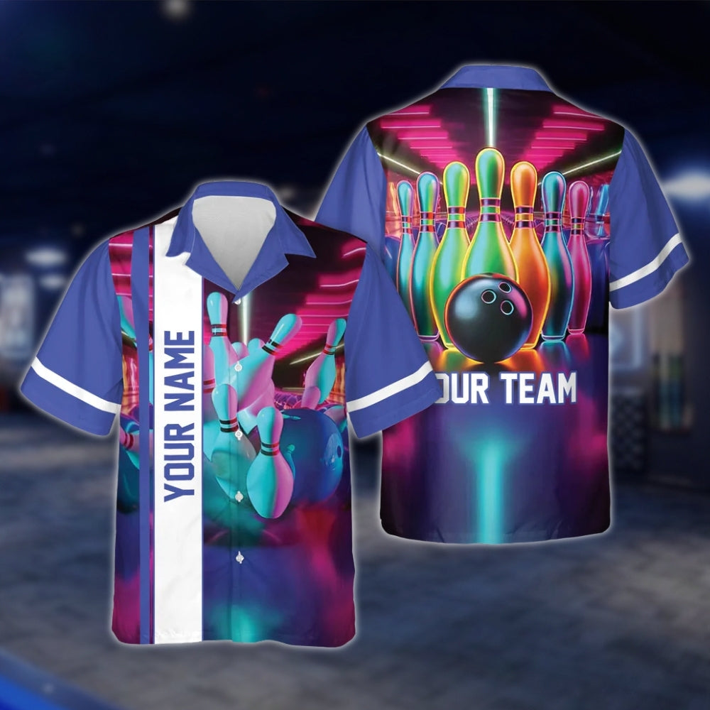 Custom Neon Pink Bowling Men And Women Hawaiian Shirts, Custom Team Bowling Shirts BE0027