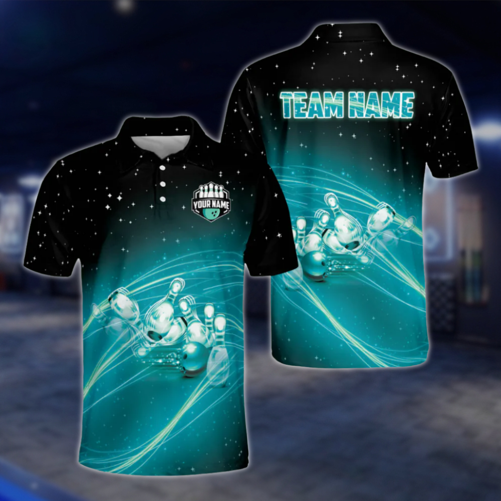 Custom Team Blue Lightning Bowling Polo Shirt For Men, Custom Bowling Team Shirts BZ0035
