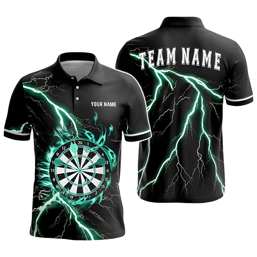 Cyan Thunder Lightning for Mens Personalized Darts Button Polo — Design 02
