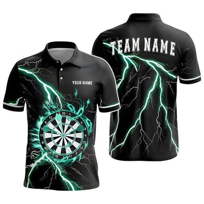 Cyan Thunder Lightning for Mens Personalized Darts Button Polo — Design 02
