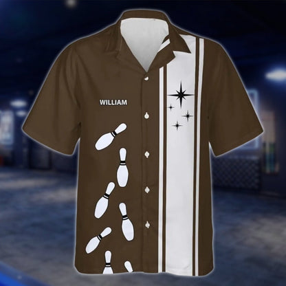 Custom Vintage Brown Bowling Hawaiian Shirt Mens, Custom Vinatge Bowling Team Shirts BZ0226