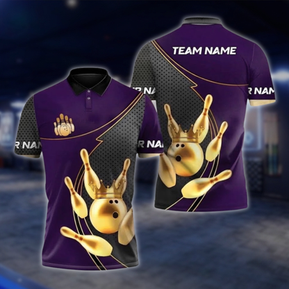 Personalized Gold Pins And Ball Bowling Polo Shirt For Men, Custom Team Bowling Shirt BZ0937