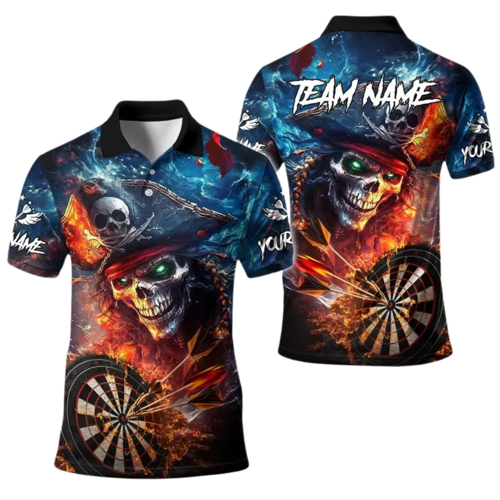 Pirate Skull Men Personalized Darts Button Polo
