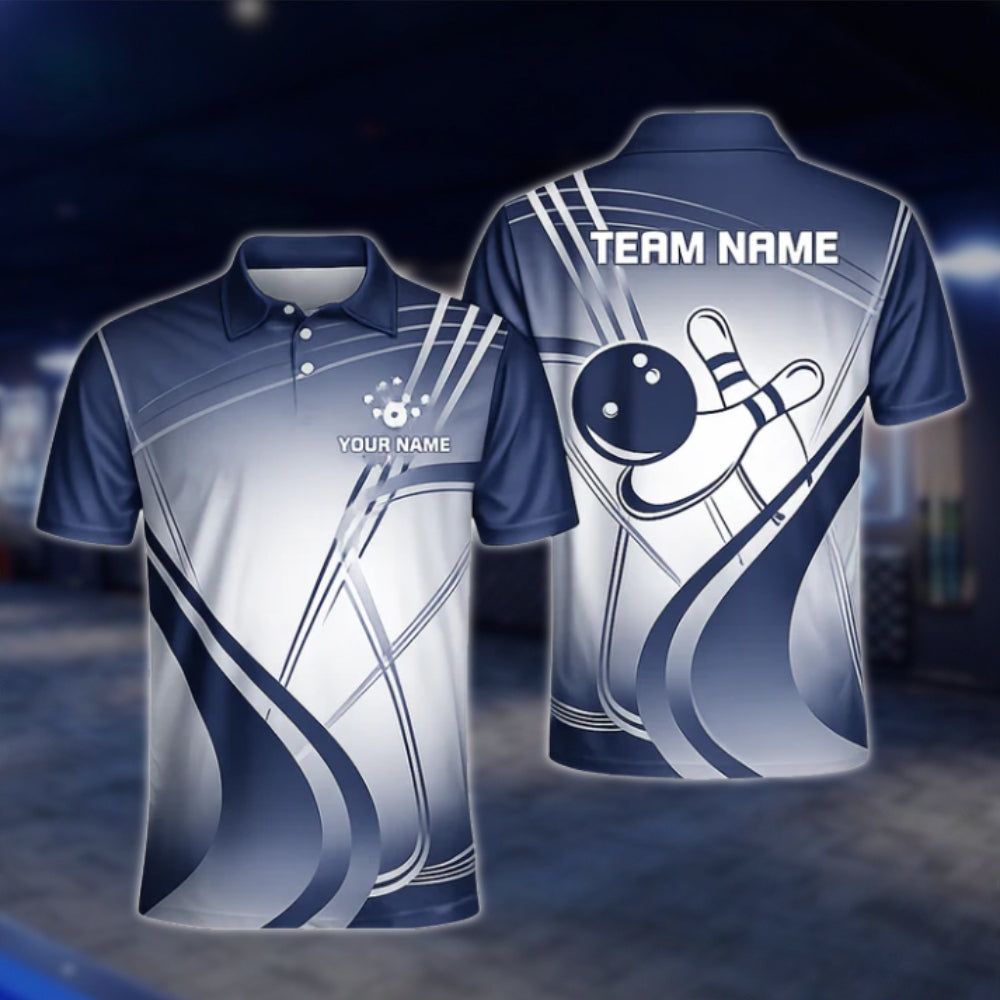 Custom Team White And Cyan Mens Bowling Polo Shirt, Custom Bowling Shirts BZ0450