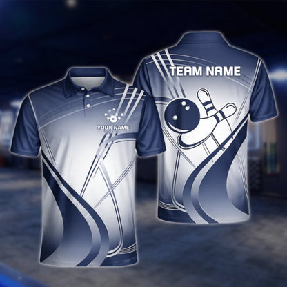 Custom Team White And Cyan Mens Bowling Polo Shirt, Custom Bowling Shirts BZ0450