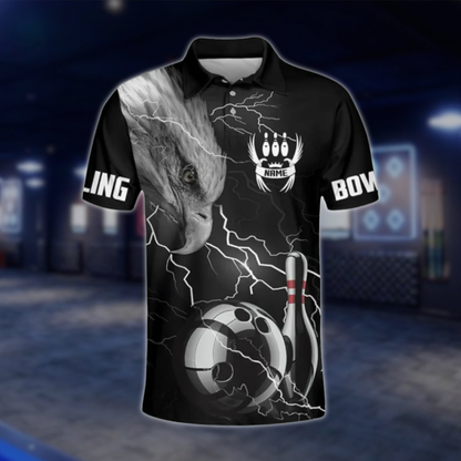 Custom Mens Eagle Bowling Polo Shirts Black, Custom Eagle Bowling Shirts For Team BZ0317