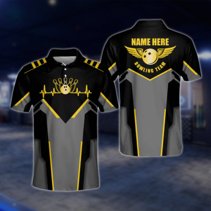 Personalized Black Purple Polo Bowling Team Shirts Men, Custom Bowling Shirts BM0010