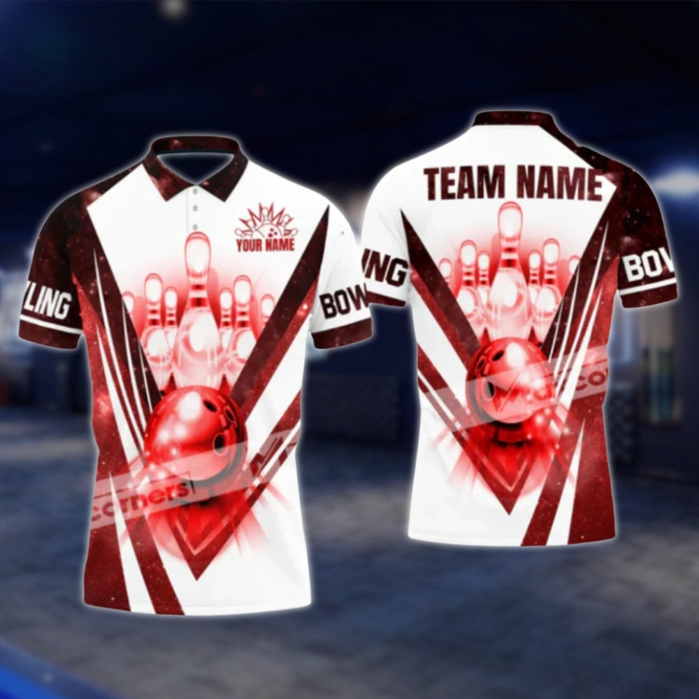 Custom Team Blue White Mens Bowling Polo Shirt, Custom Bowling Team Shirts BA0021