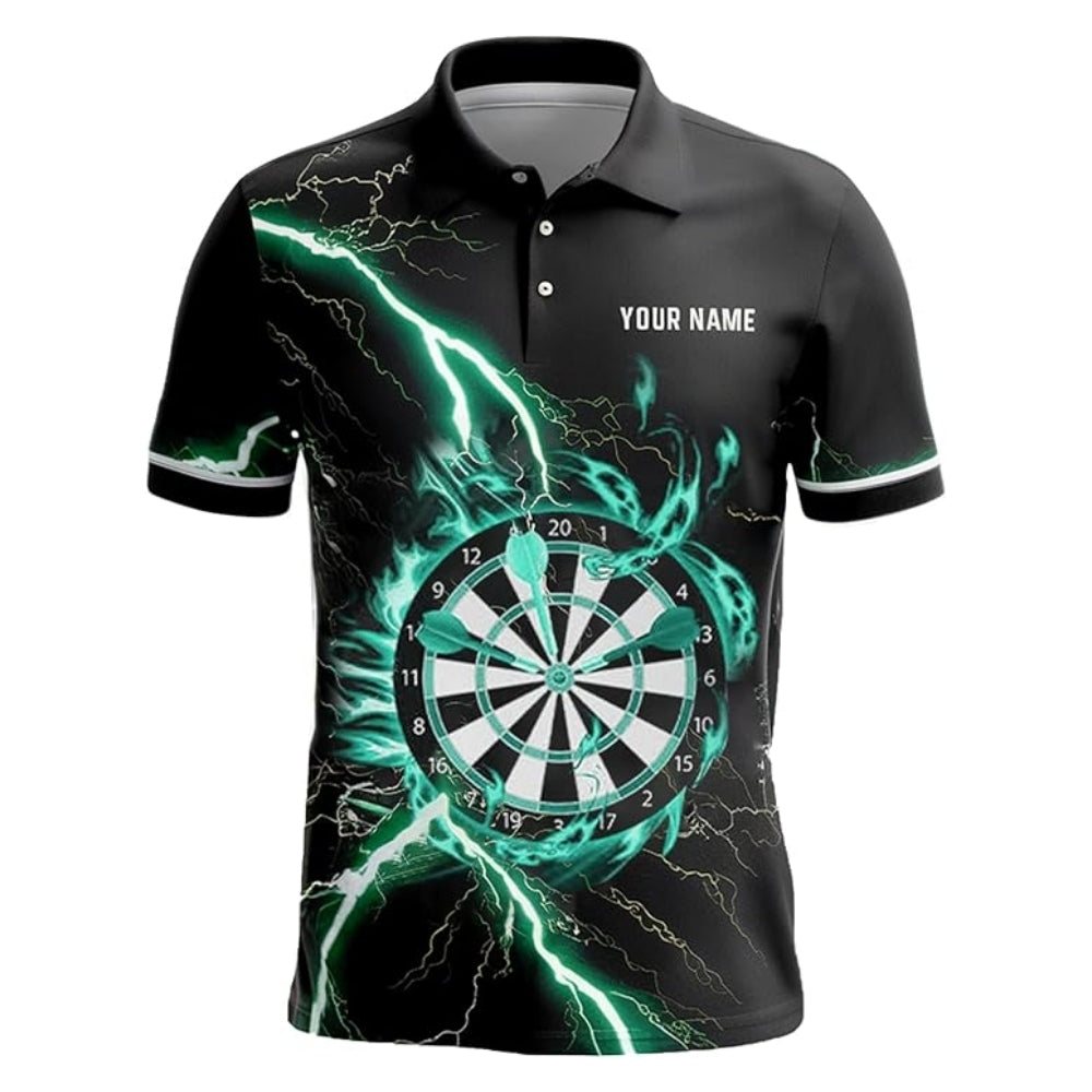 Cyan Thunder Lightning for Mens Personalized Darts Button Polo — Design 02