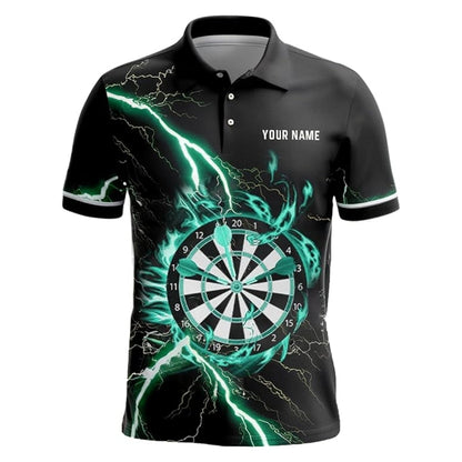 Cyan Thunder Lightning for Mens Personalized Darts Button Polo — Design 02