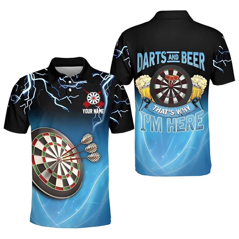 And Beer That's Why I'm Here Blue for Mens Personalized Darts Button Polo