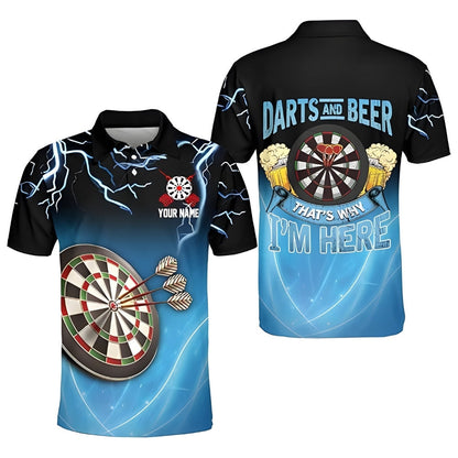 And Beer That's Why I'm Here Blue for Mens Personalized Darts Button Polo