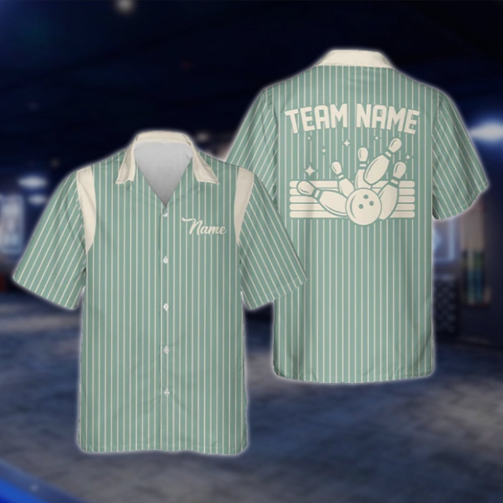 Custom Striped Bowling Hawaiian Shirt For Men And Women, Custom Team Bowling Shirts BE0065