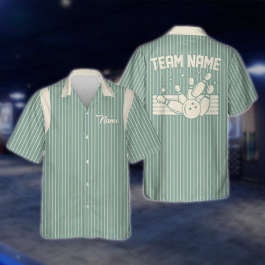 Custom Striped Bowling Hawaiian Shirt For Men And Women, Custom Team Bowling Shirts BE0065